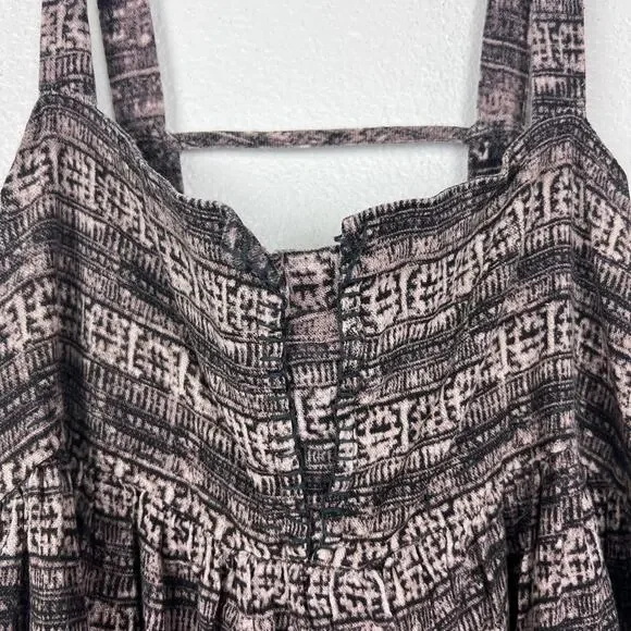 Free People Brown Black Printed Sleeveless Midi Dress Boho Open Back L - Picture 5 of 9